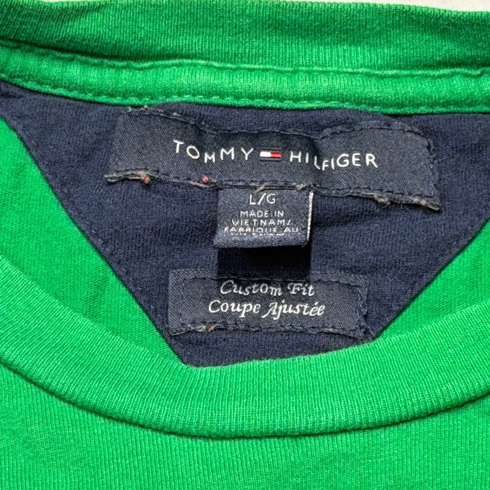 Tommy Hilfiger Green Navy Colorblock Hilfiger Graphic T-Shirt Mens Large Preppy - Picture 6 of 9